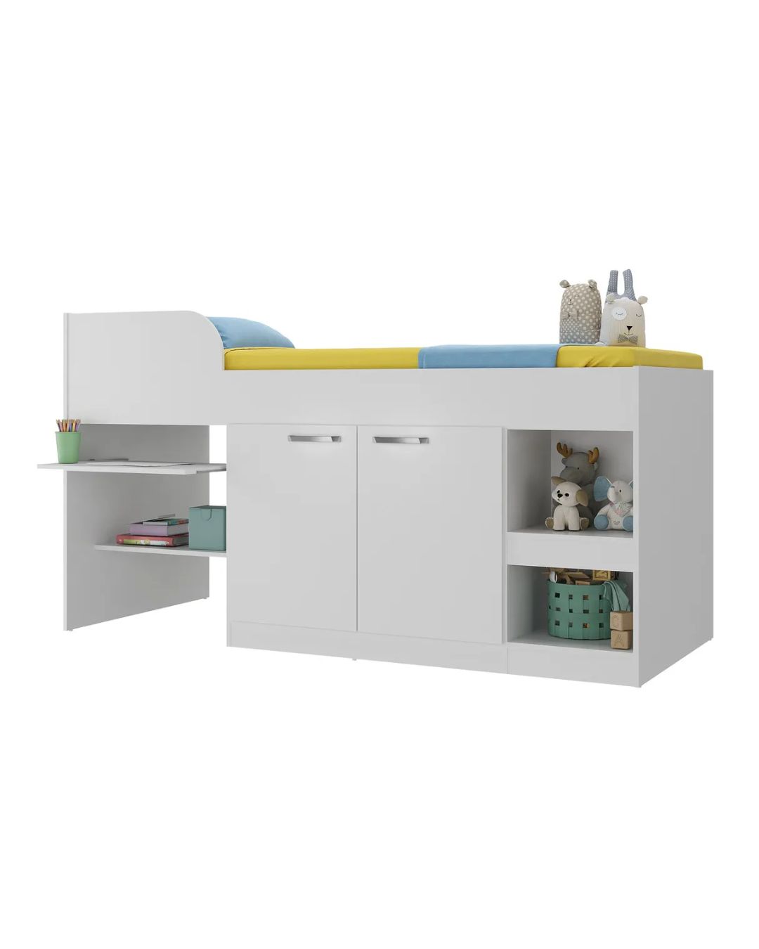 Image of Cama Solteiro Multifuncional com Colchão Incluso 2 Portas e Escrivaninha Multimóveis